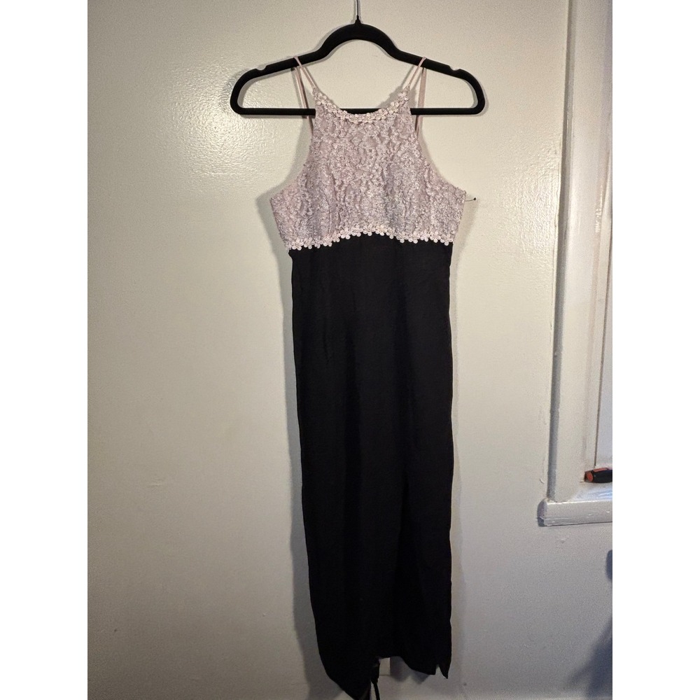 Vintage Lace Bodice Maxi Dress Sz S Floral Black Slit Whimsygoth HoCo Prom‎ 90s